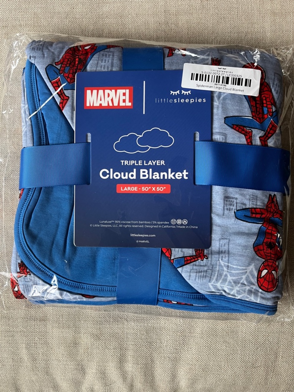Little Sleepies large 50x50 Spider-Man cloud triple layer blanket NWT